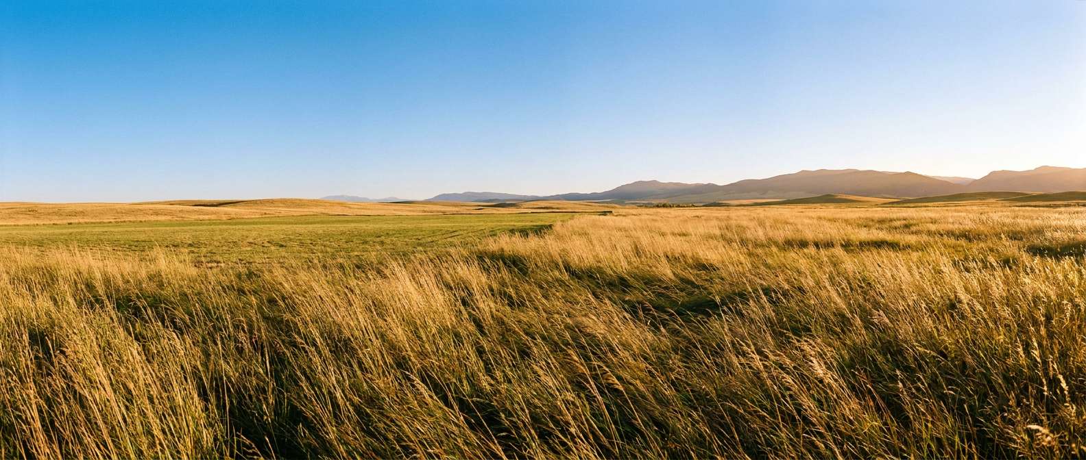 Tall cured golden grass meeting a mowed buffer strip on open Colorado prairie
