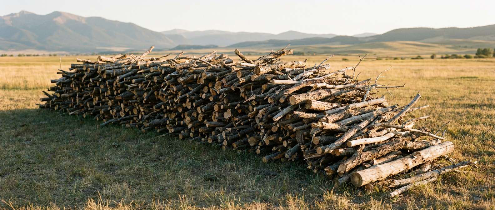 Tree limbs cut and stacked in an orderly pile ready for chipping and removal